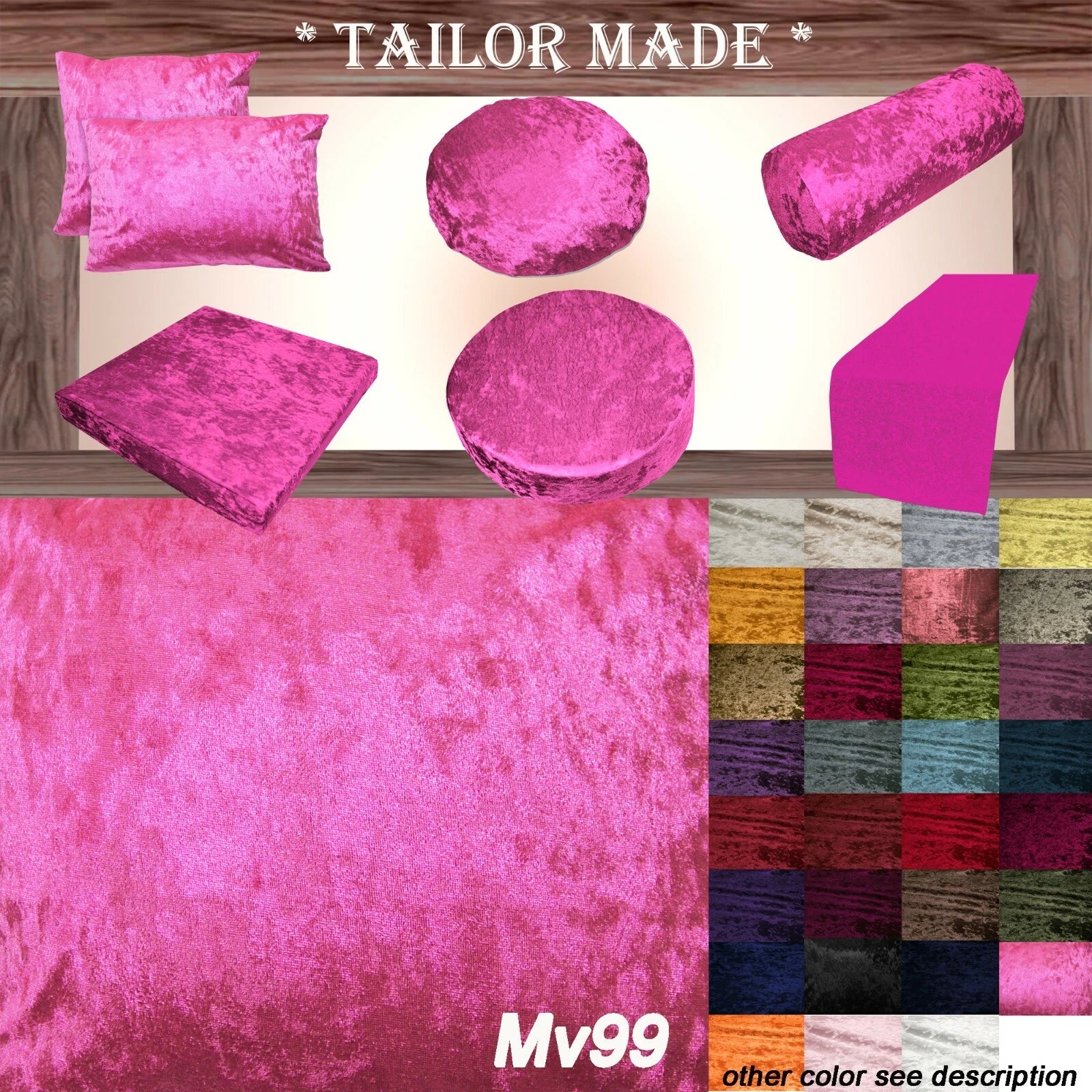 Mv99 H-Pink Crush Velvet Sofa Seat Patio Bench Box Cushion Bolster Cover/Runner