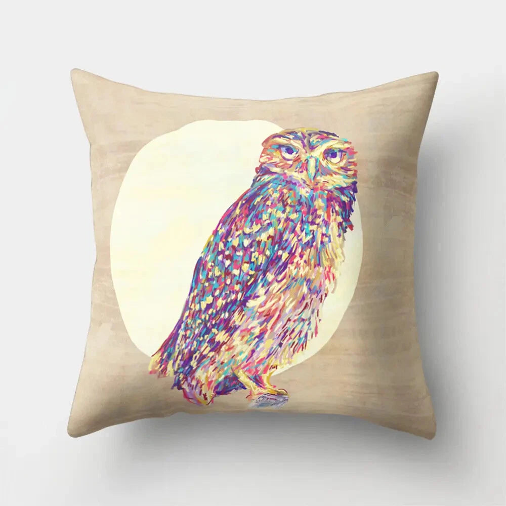 Decorative Sofa Bed Cushion Cover Owl Pattern Polyester Throw Pillow Pillowcase
