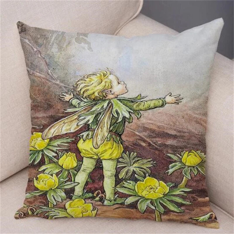 Vintage Cartoon Elves Cushion Cover Decor Pillow Case Short Plush for Sofa Home