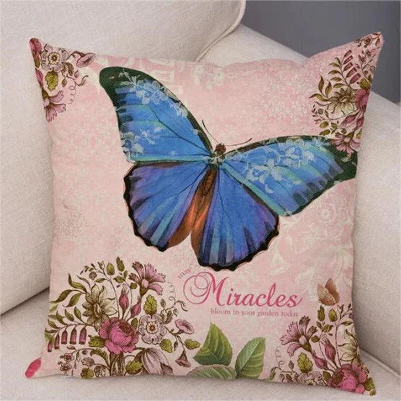 Vintage Butterfly Pillow Case Decor Old Poster Cushion Cover for Sofa Home Car