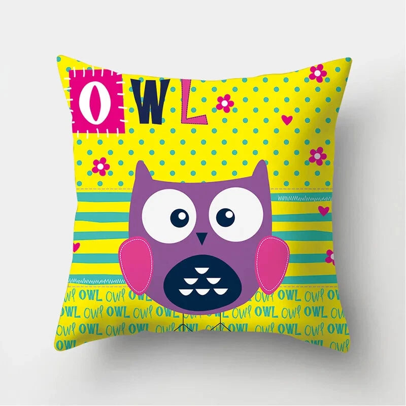 Decorative Sofa Bed Cushion Cover Owl Pattern Polyester Throw Pillow Pillowcase