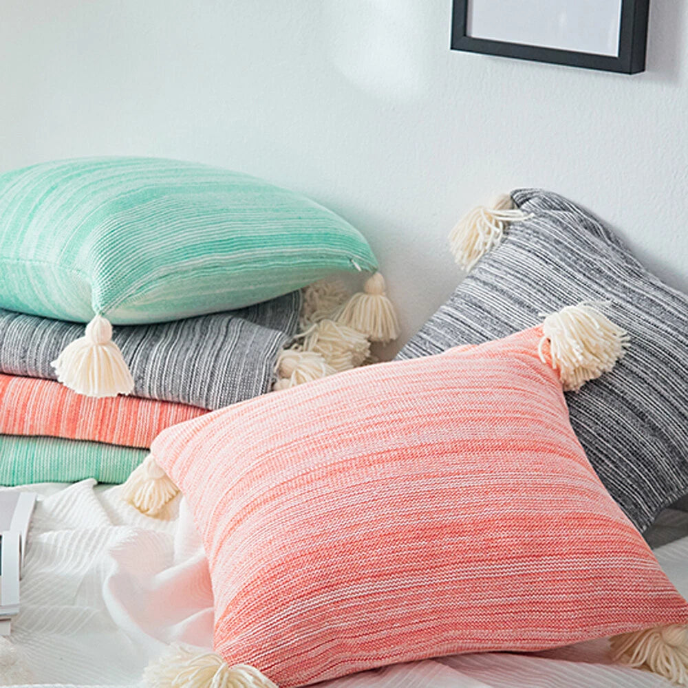 45cm Square Pillowcase Sofa Bed Waist Cushion Cover Tassel Pillow Case Decor 1pc