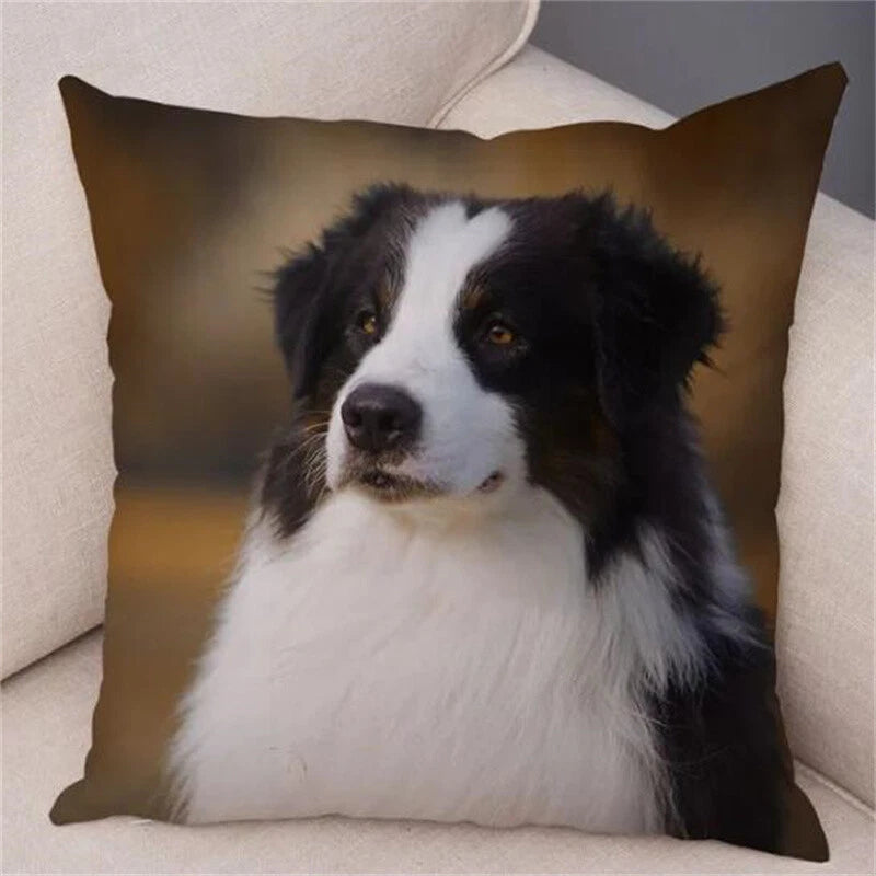 Short Plush Animal Cushion Cover Border Collie Pillowcase for Sofa Car Decor
