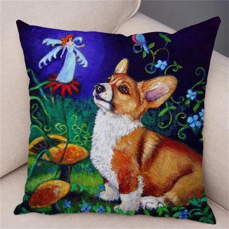 Short Plush Corgi Pembroke Cushion Cover for Sofa Room Decor Dog Pillowcase