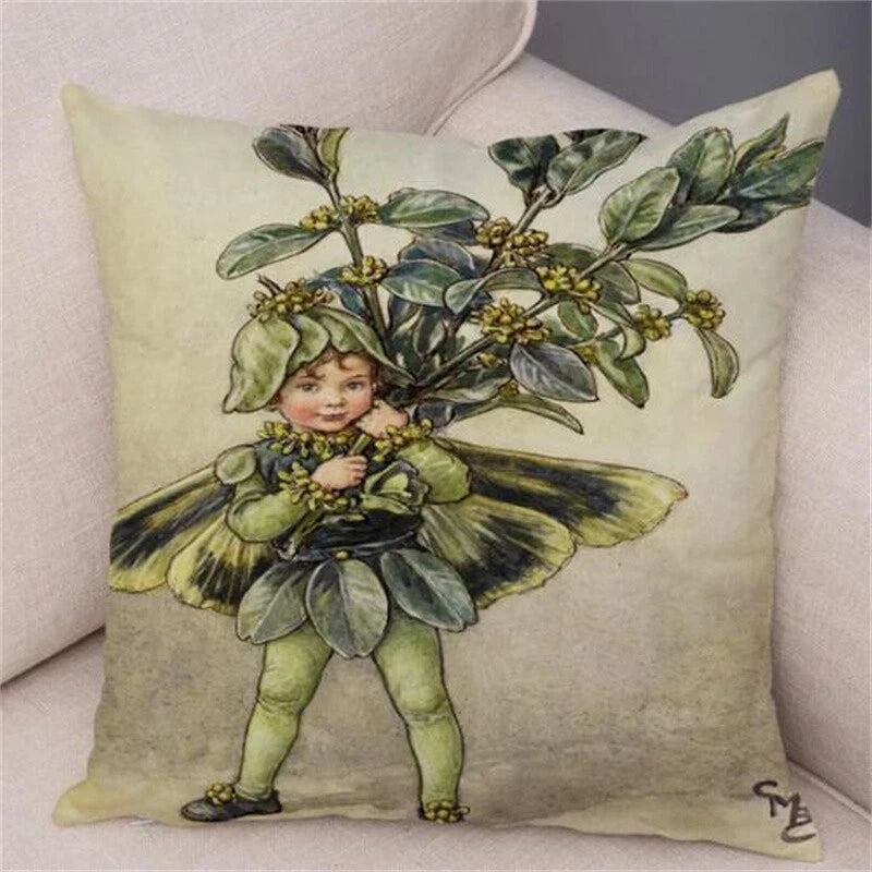 Vintage Cartoon Elves Cushion Cover Decor Pillow Case Short Plush for Sofa Home