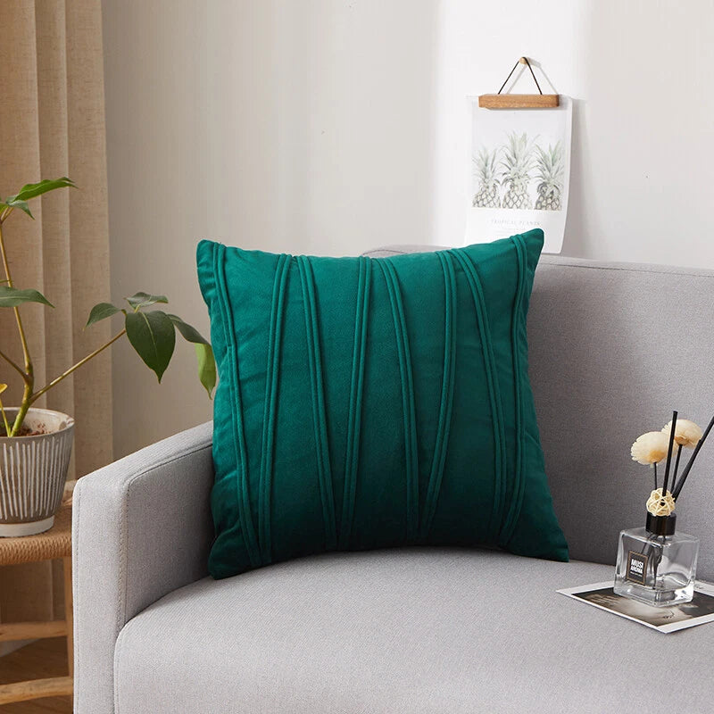 Plain Velvet Cushion Covers Stripe Pillow Case for Sofa Couch Bedroom 16 Colours