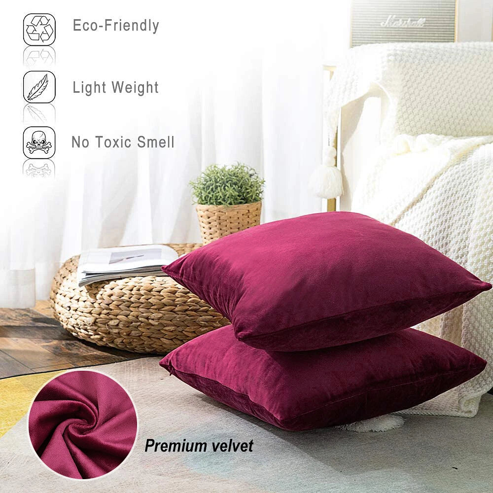 [Luxury] 18" Square Velvet Decorative Throw Pillow Covers Cushion Cases Red-2pcs