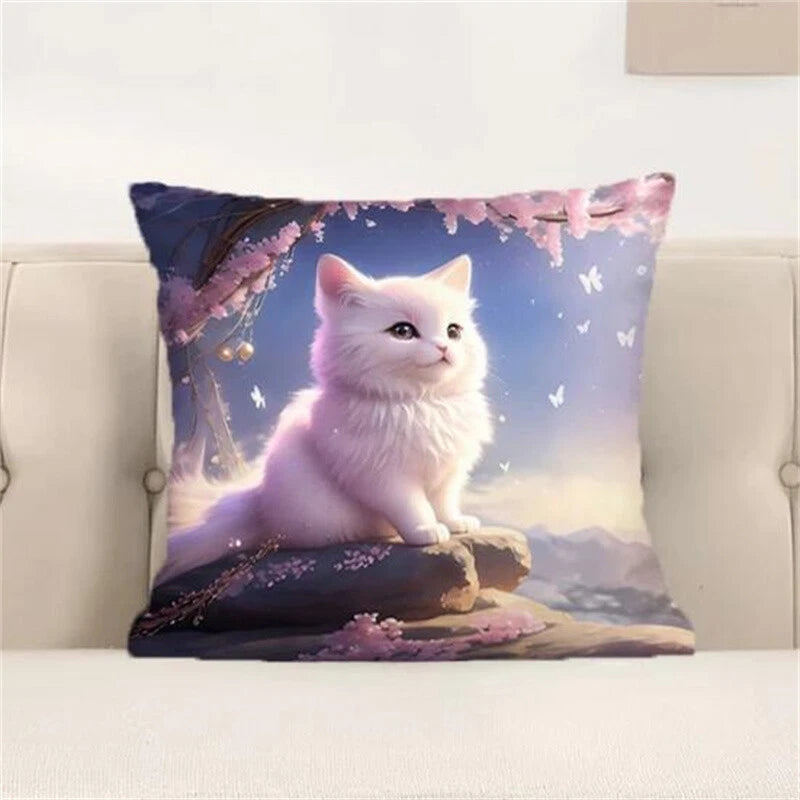 Decorative Sofa Cushions Printing Short Plush Cute Cat Pillowcases Room Decor