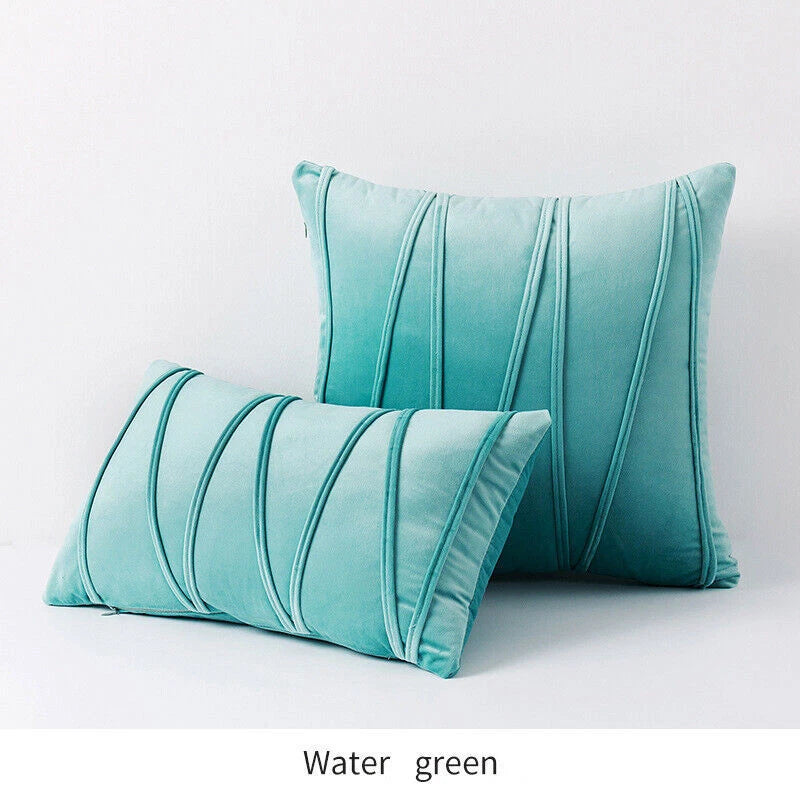Velvet Plain Soft Cushion Cover Checks Throw Pillow Cases Sofa Home Decor
