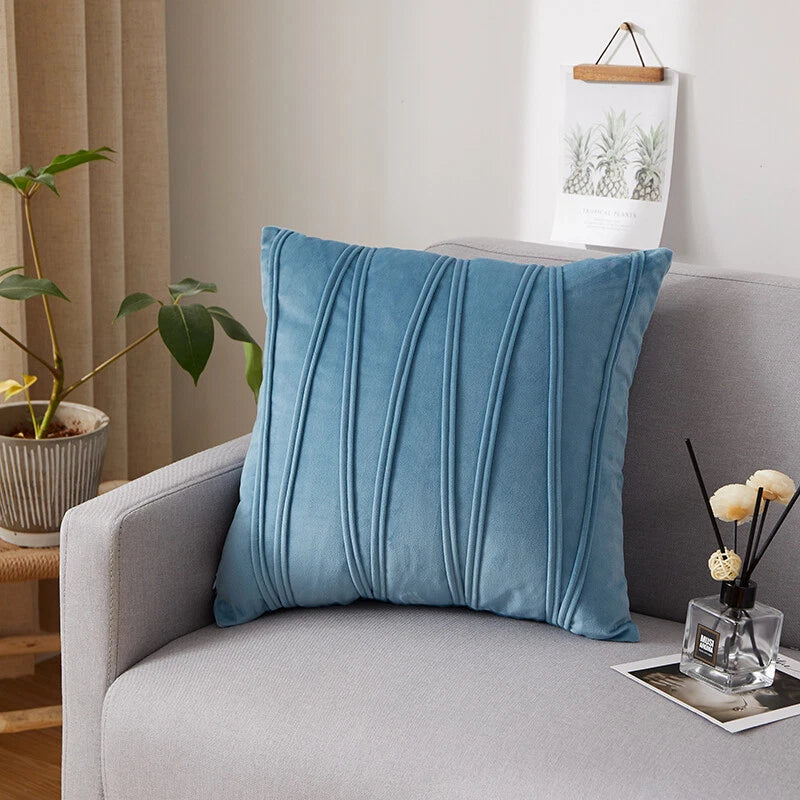 Plain Velvet Cushion Covers Stripe Pillow Case for Sofa Couch Bedroom 16 Colours