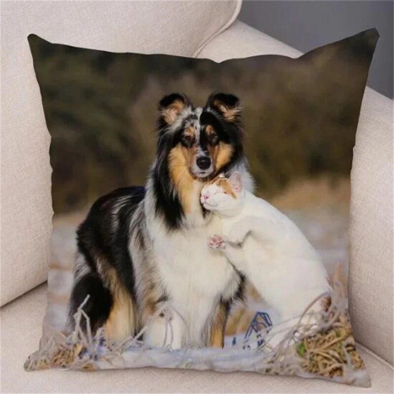 Cute Pet Animal Cushion Cover Border Collie for Sofa Decor Dog Print Pillow Case