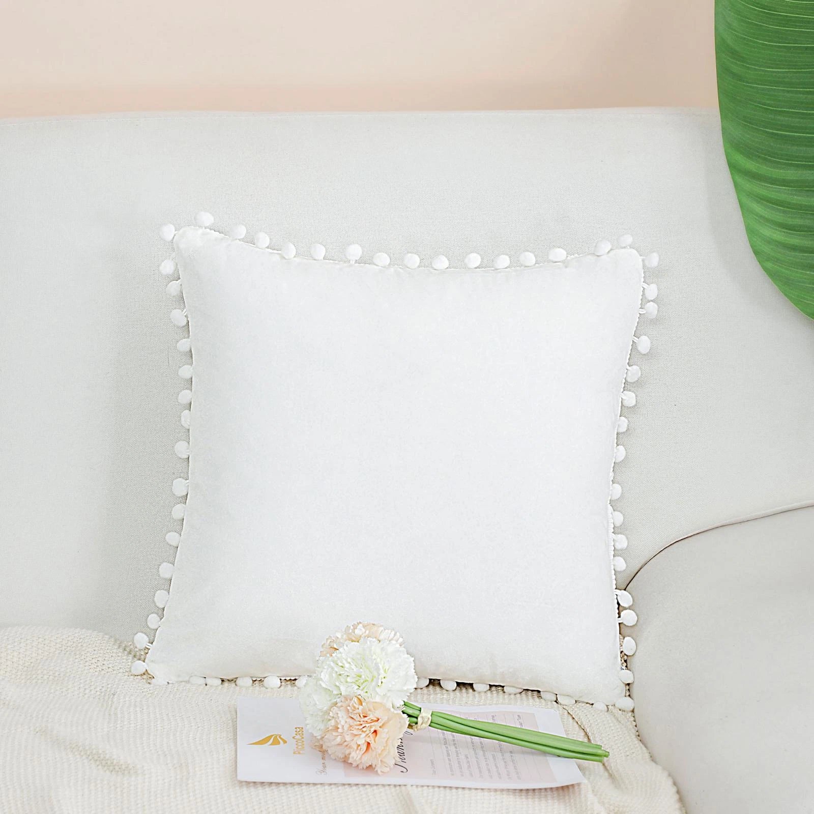 Velvet Pillow Cover with Pompoms for Sofa Bed 1PCS