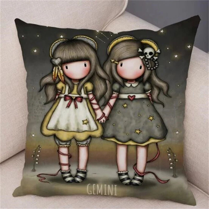 Cute Cartoon Little Girl Decor Lovely Cushion Cover for Sofa Home Pillow Case