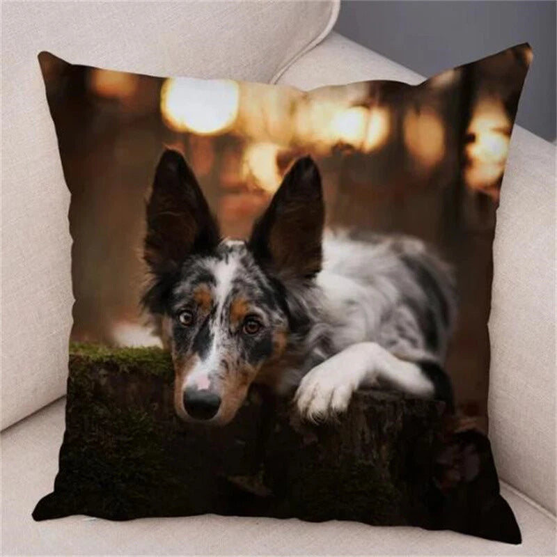 Cute Pet Animal Cushion Cover Collie for Sofa Car Decor Dog Print Pillow Case
