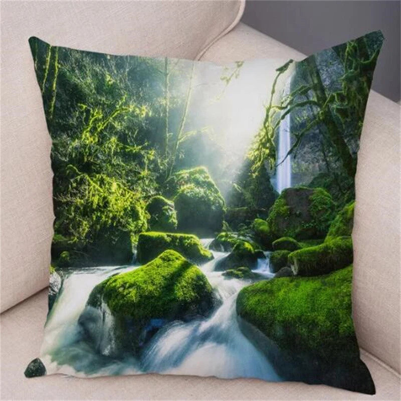 Waterfall Print Pillow Case for Home Sofa Decor Beautiful Scenery Cushion Cover