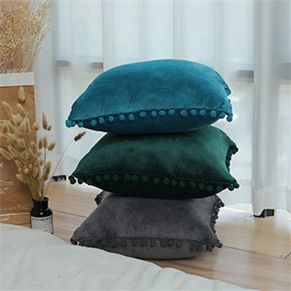 Pom Pom Velvet Cushion Covers Soft Throw Pillow Cases Sofa Car Bed Home Decor