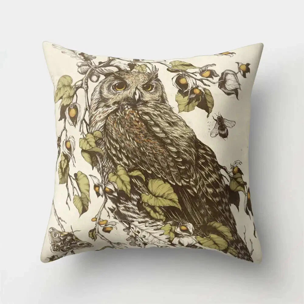 Decorative Sofa Bed Cushion Cover Owl Pattern Polyester Throw Pillow Pillowcase