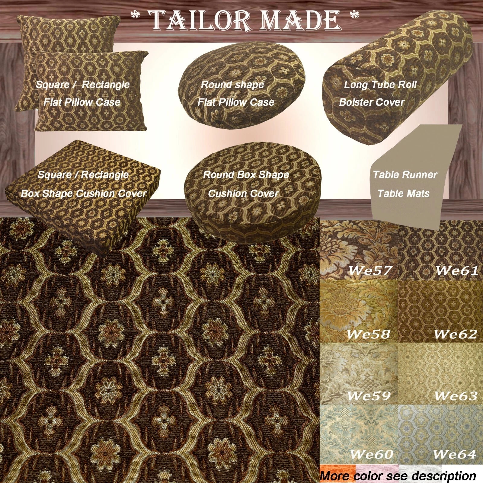 We61 -Dk Brown Gold Eye Flora Damask Bolster Case/Pillow/Sofa Seat Cushion Cover