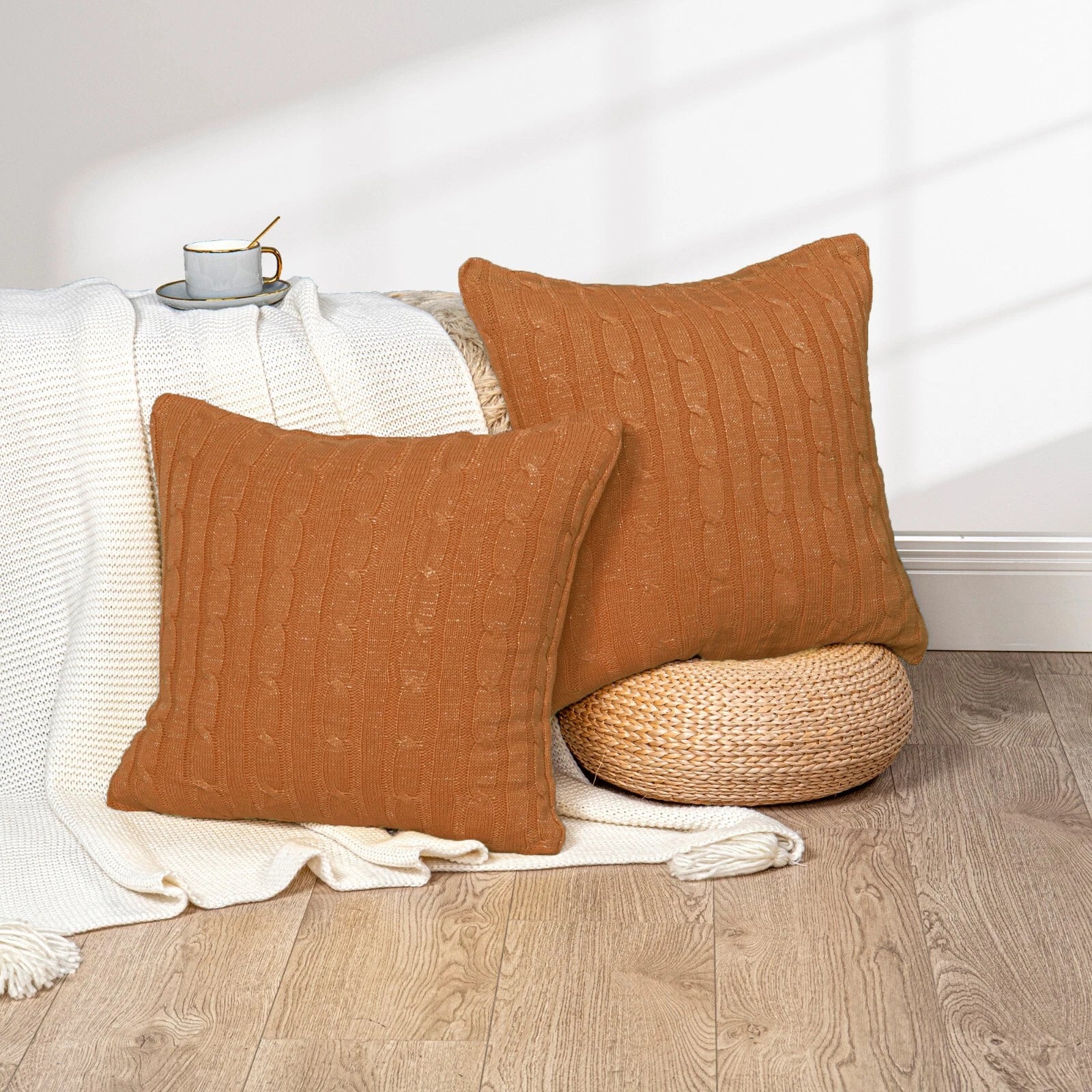 2x Cable Knit Decorative Throw Pillow Cover Square Warm Cushion Cover for Couch