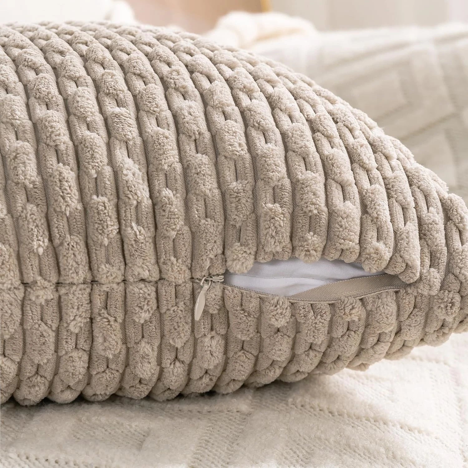 Cozoomy Set of 4 Neutral Decorative Throw Pillow Covers 18x18 Inch Corduroy Pill