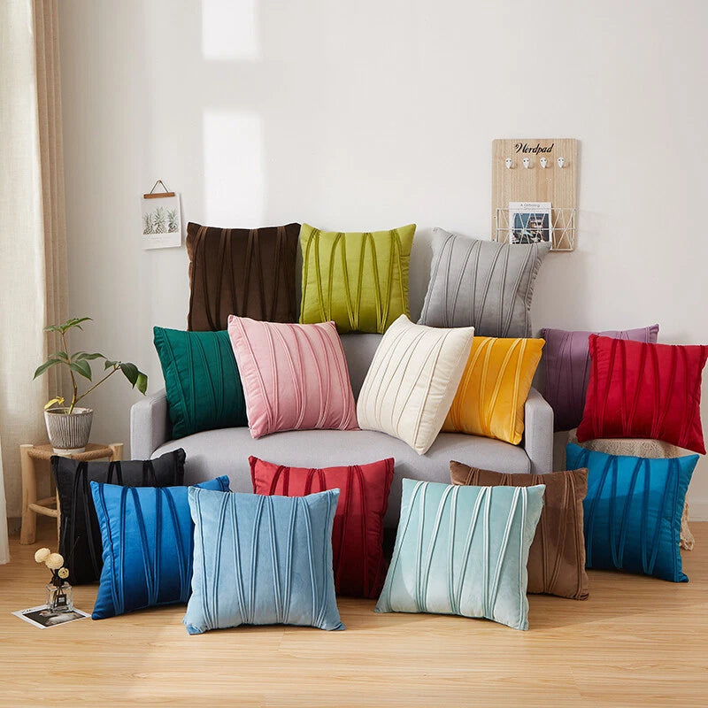 Plain Velvet Cushion Covers Stripe Pillow Case for Sofa Couch Bedroom 16 Colours