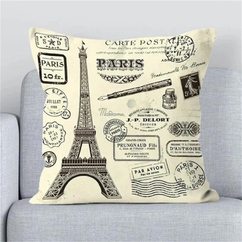 Cushions Covers for Bed London Paris Scenic Print Sofa Fall Pillow Cases Decor