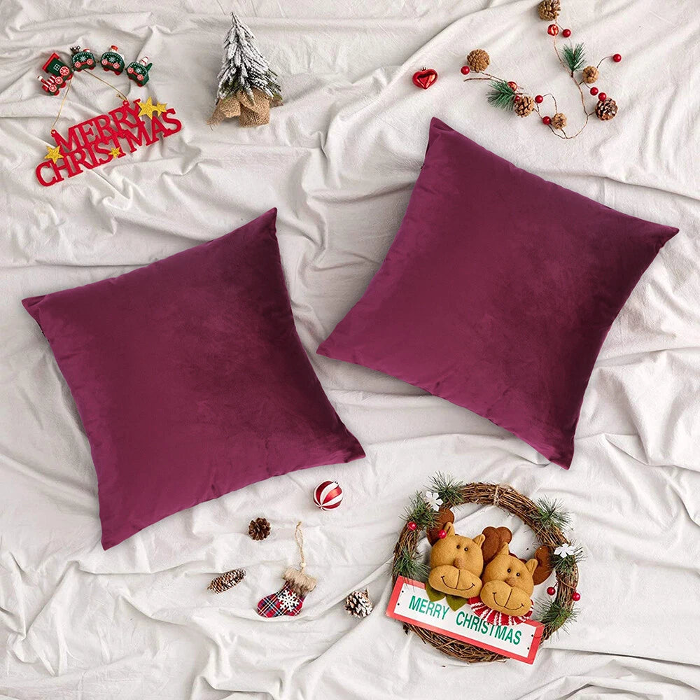 [Luxury] 18" Square Velvet Decorative Throw Pillow Covers Cushion Cases Red-2pcs