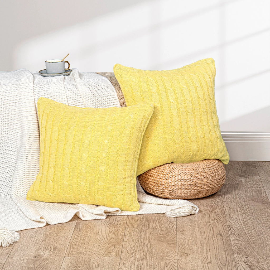 2x Cable Knit Decorative Throw Pillow Cover Square Warm Cushion Cover for Couch