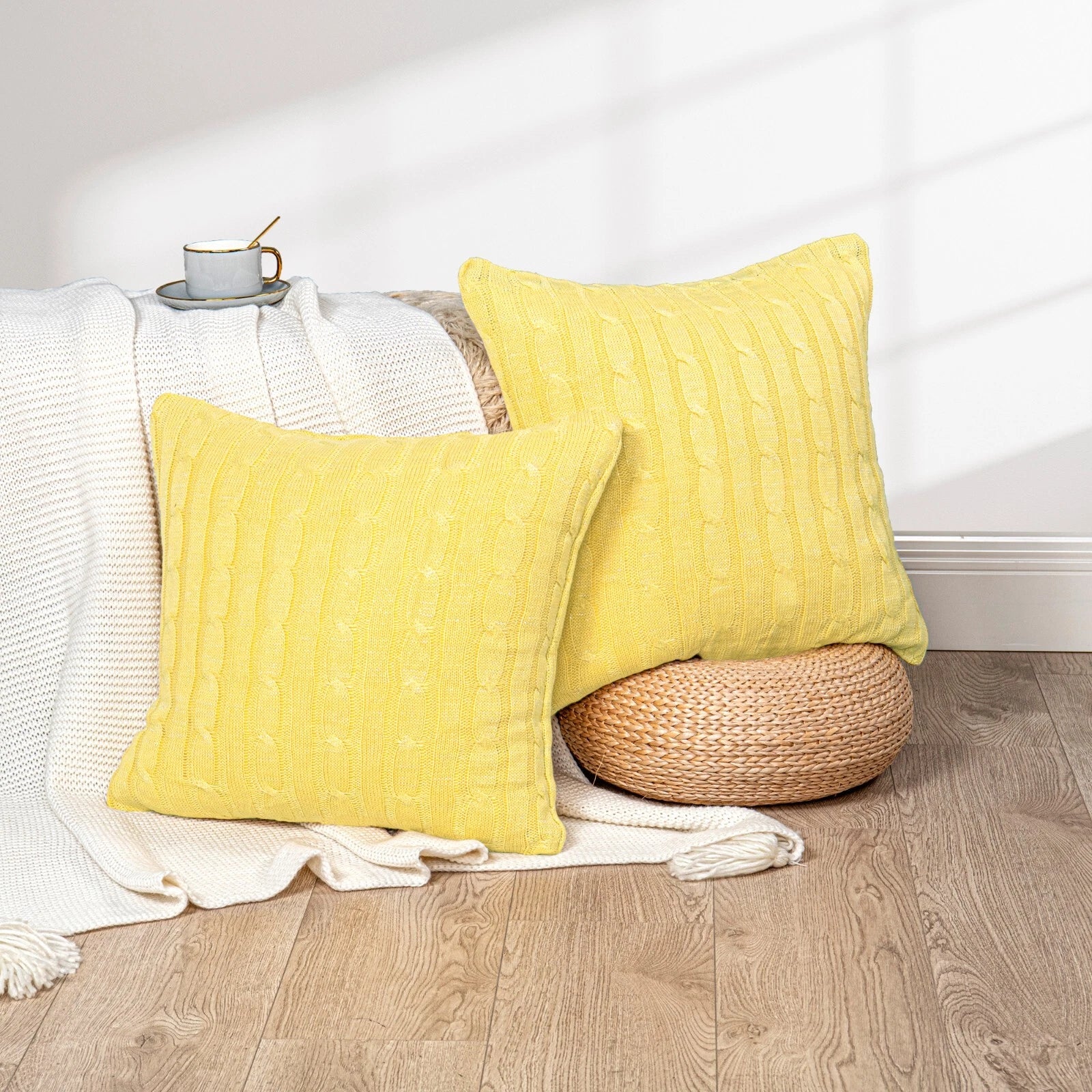 2x Cable Knit Decorative Throw Pillow Cover Square Warm Cushion Cover for Couch