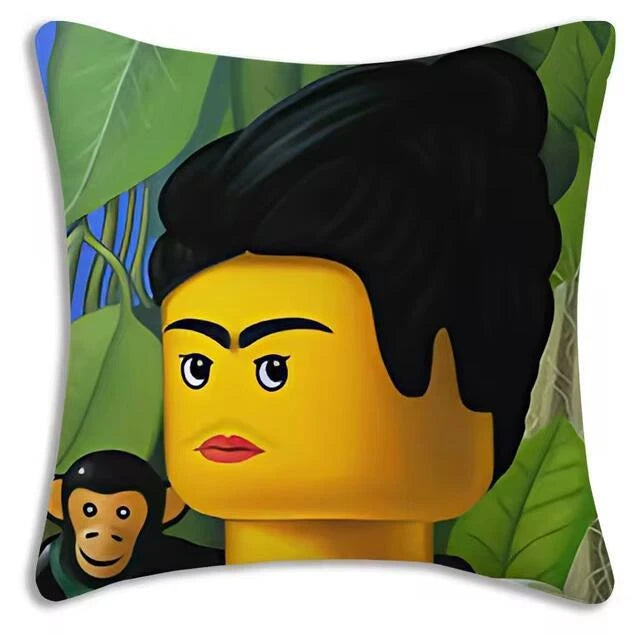 Mona Lisa Legos Pillow Covers Cartoon Sofa Decor Home Print Cute Cushion Cover