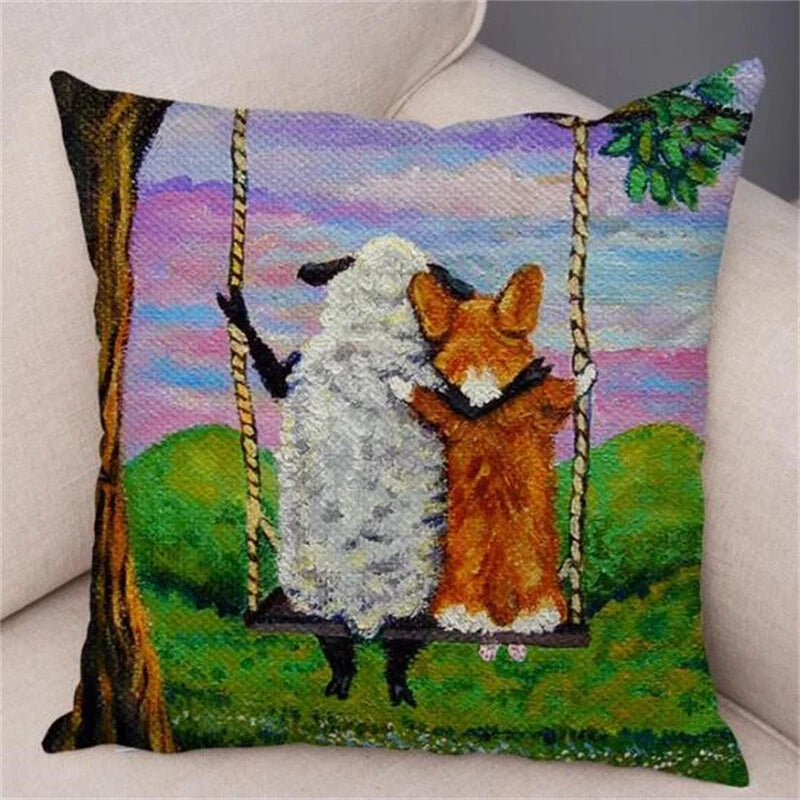 Short Plush Corgi Pembroke Cushion Cover for Sofa Room Decor Dog Pillowcase