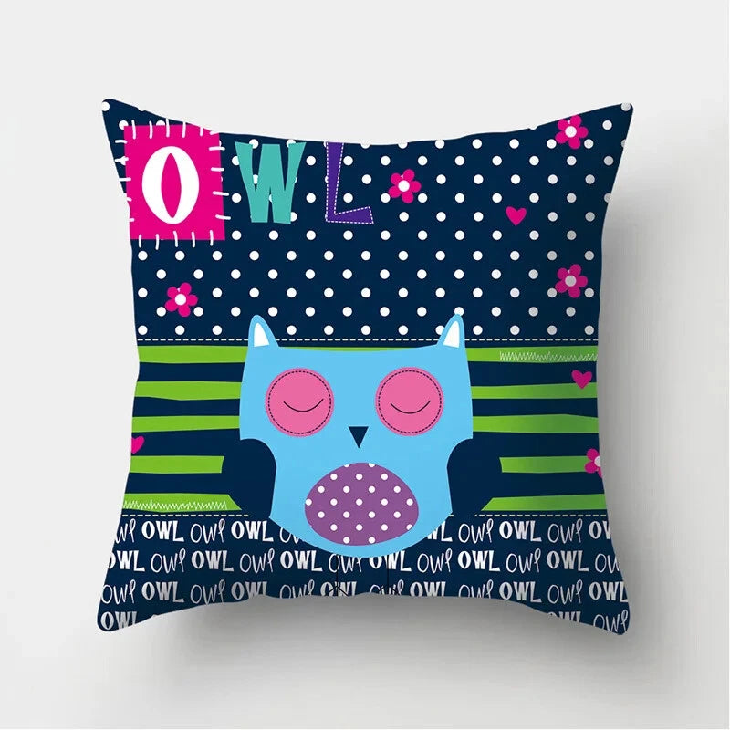 Decorative Sofa Bed Cushion Cover Owl Pattern Polyester Throw Pillow Pillowcase