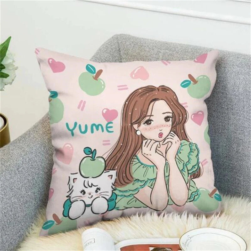 Anime Cartoon Mikko Illustrations Print Cushion Cover Sofa Home Decor Pillowcase