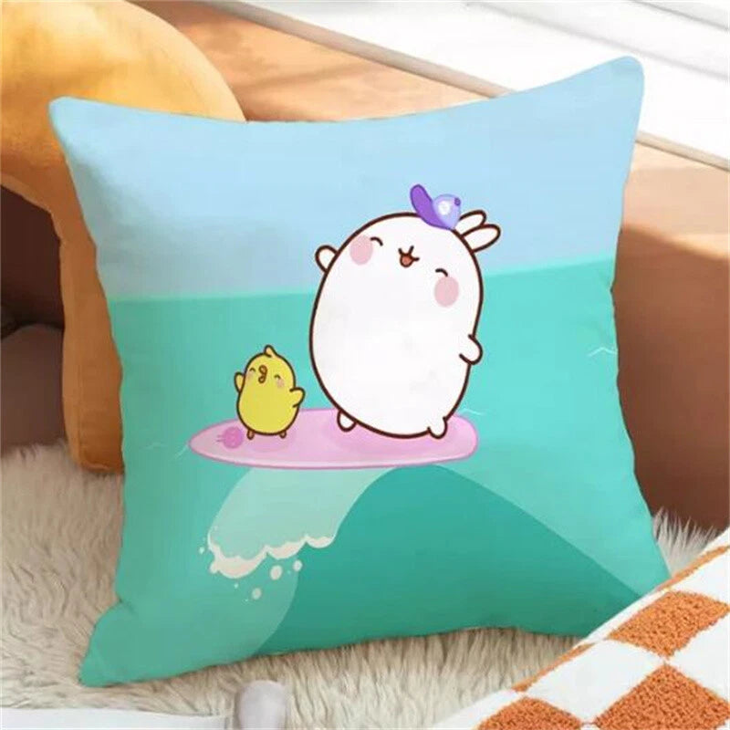 Molang for Short Plush Cushion Cover Sofa Pillowcase Fall Decor Car Anime