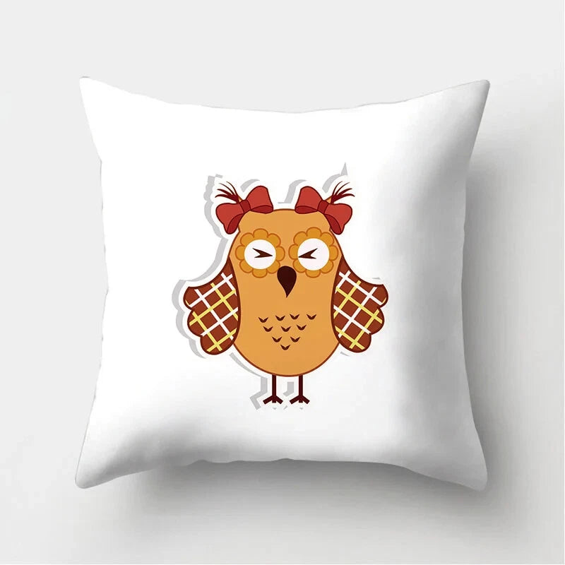 Decorative Sofa Bed Cushion Cover Owl Pattern Polyester Throw Pillow Pillowcase