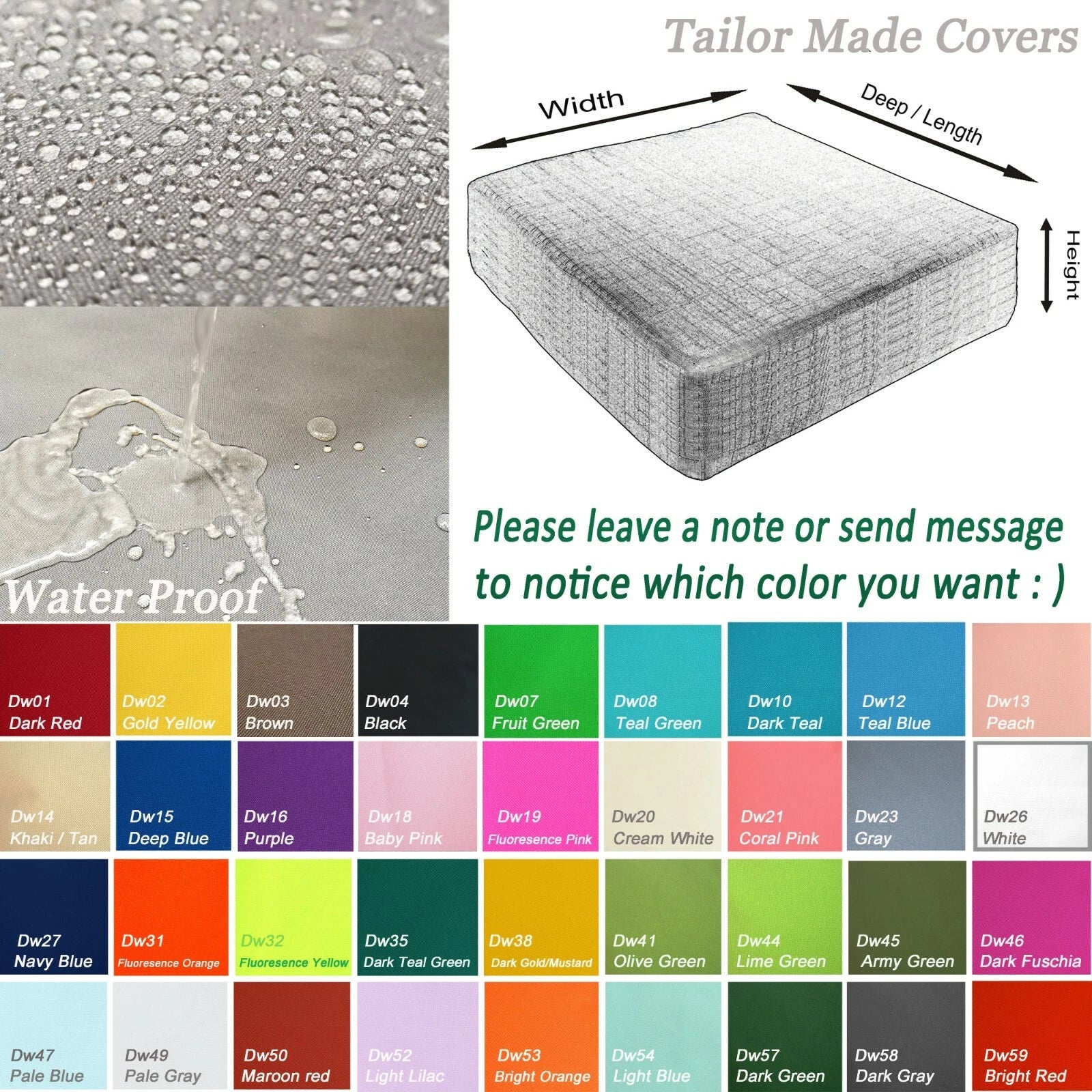 TAILOR MADE COVER*Patio Bench Cushion Waterproof Outdoor Swing Sofa Daybed Dw27