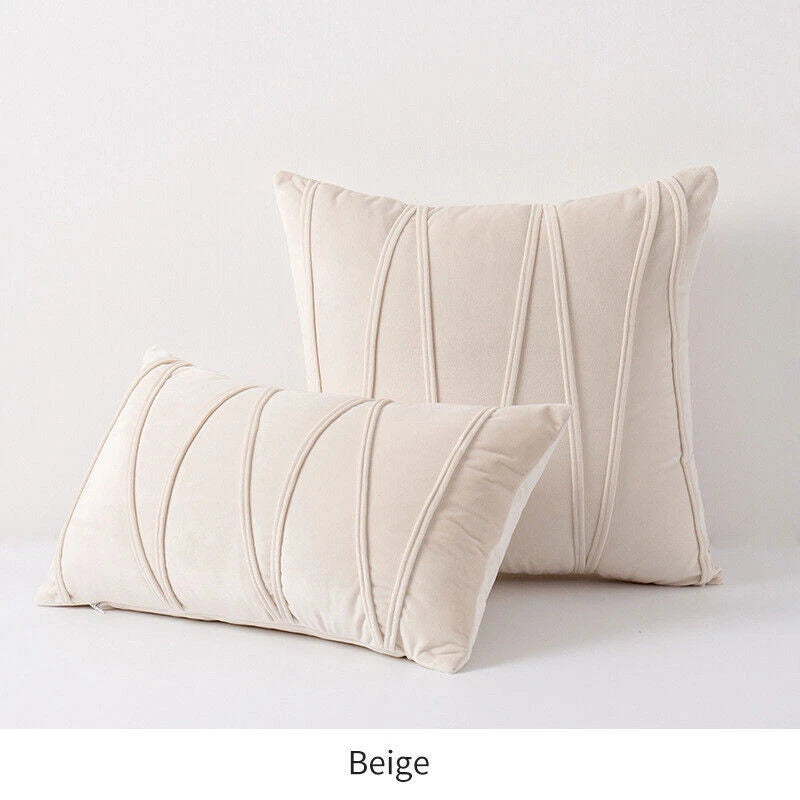 Velvet Plain Soft Cushion Cover Checks Throw Pillow Cases Sofa Home Decor