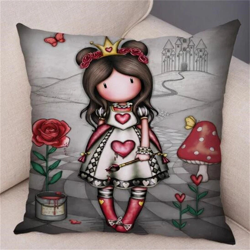 Cute Cartoon Little Girl Pillowcase Cushion Cover for Sofa Home Decor