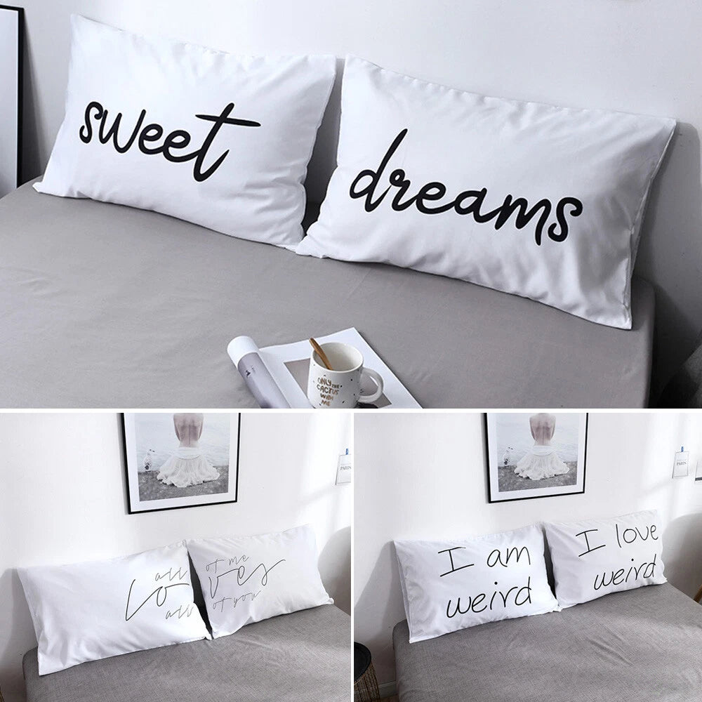 White Cushion Cover Letter Printed Pilow Case 2Pcs Pillowcase Bedroom Throw Sofa