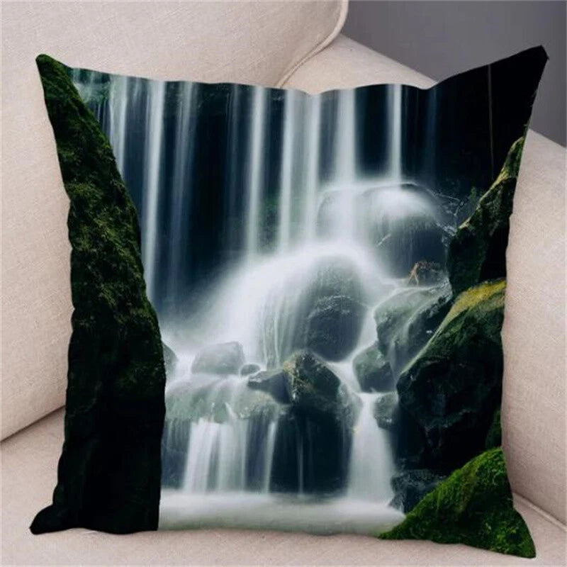 Waterfall Scenery Printed for Home Sofa Room Decor Pillowcase Cushion Cover