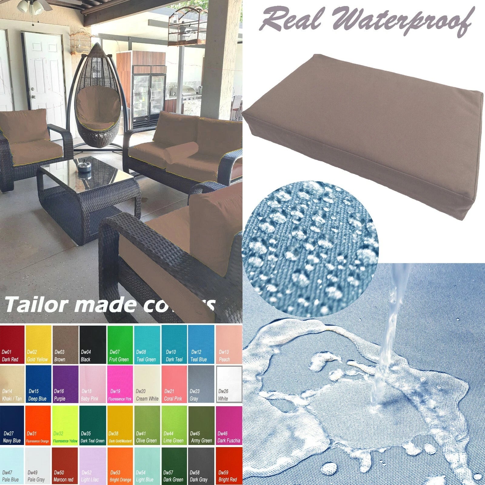 TAILOR MADE COVER*Patio Bench Cushion Waterproof Outdoor Swing Sofa Daybed Dw03