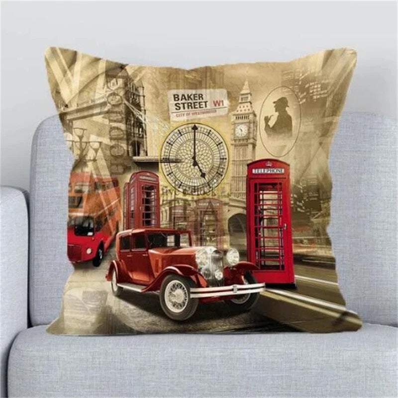 Cushions Covers for Bed London Paris Scenic Print Sofa Fall Pillow Cases Decor