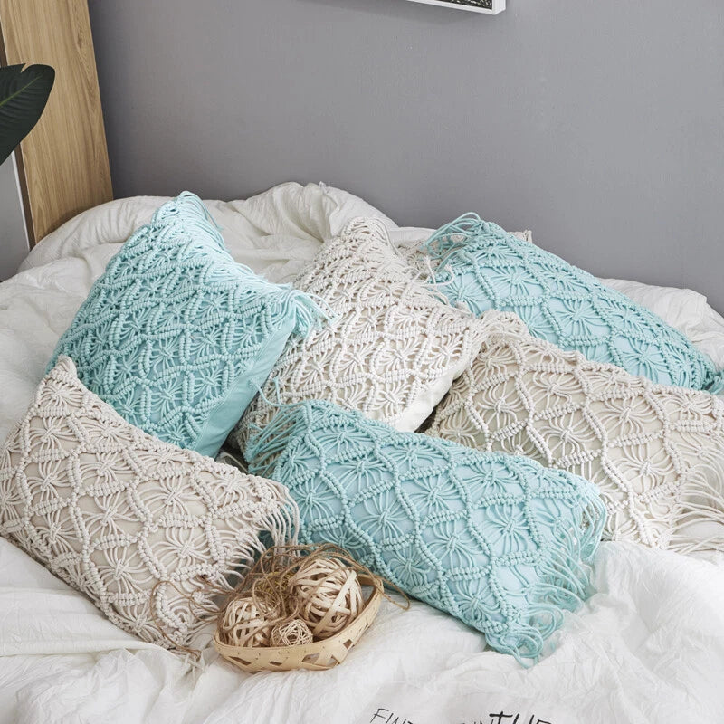 Handmade Woven Pillowcase Sofa Throw Cushion Cover Tassel Pillow Case Bedroom