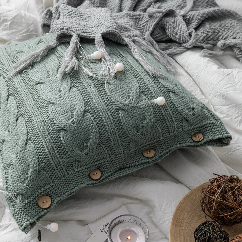 Knitted Cushion Cover Button Pillowcase Pillows Covers Sofa Throw Bed Home Decor