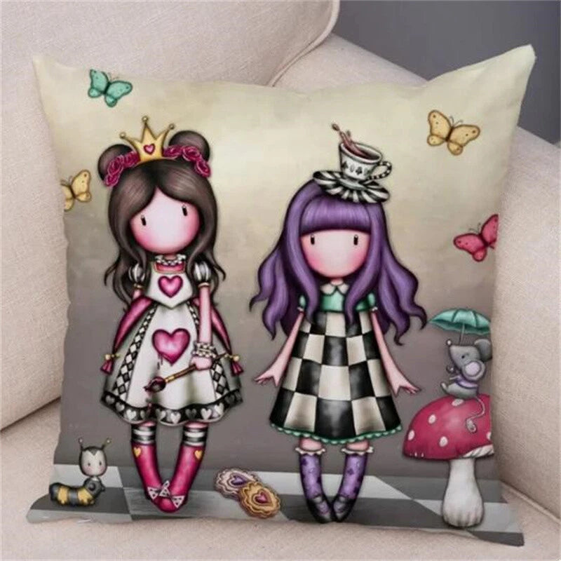 Cute Cartoon Little Girl Pillowcase Cushion Cover for Sofa Home Decor