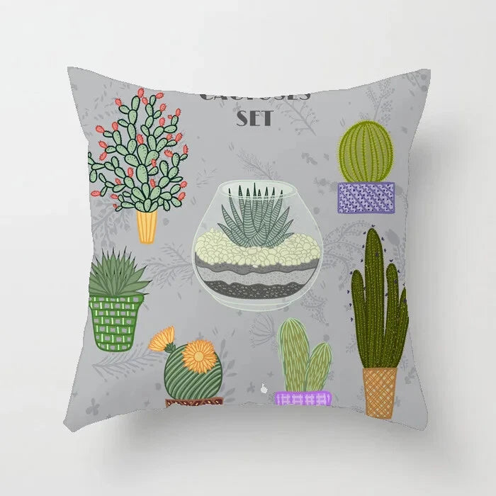 Cactus Succulent Plants Pillowcase Decor Sofa Cushion Case Bed Pillow Cover