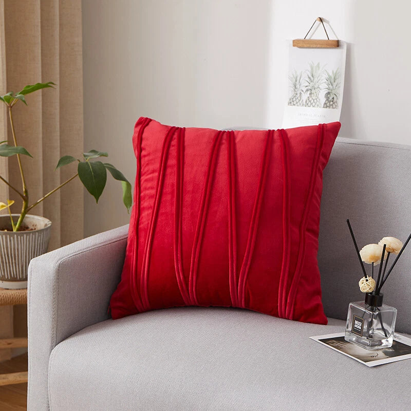 Plain Velvet Cushion Covers Stripe Pillow Case for Sofa Couch Bedroom 16 Colours