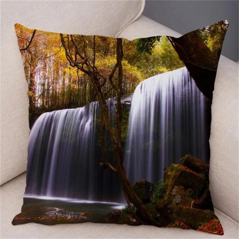 Waterfall Print Pillow Case for Home Sofa Decor Beautiful Scenery Cushion Cover