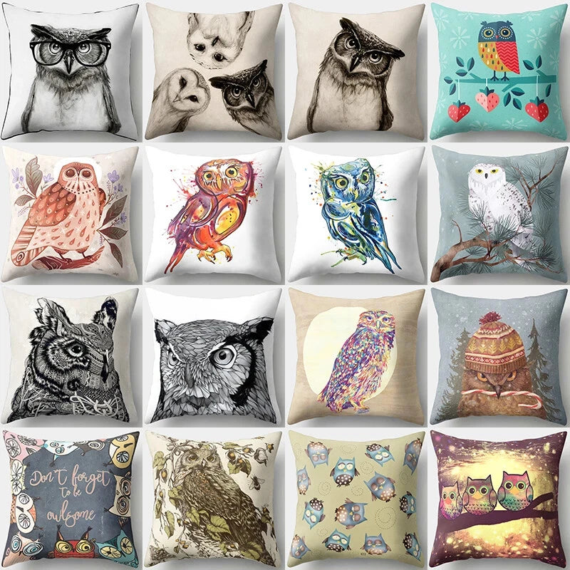 Decorative Sofa Bed Cushion Cover Owl Pattern Polyester Throw Pillow Pillowcase