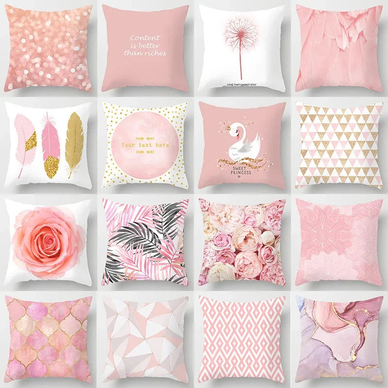 Pink Feather Pillowcase Decorative Sofa Cushion Case Bed Pillow Cover Home Decor